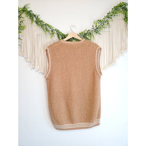 Neutral Camel Oversized Sleeveless V Neck Relaxed Knit Sweater Vest - Picture 5 of 5